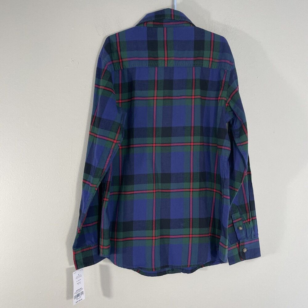 Carter's Boys Size 12 Button Up Plaid Shirt Navy Blue Green Long Sleeve Pockets - Picture 2 of 8